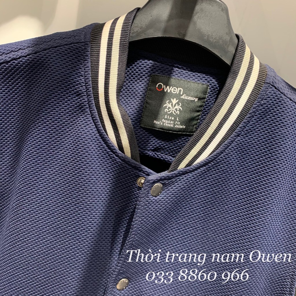 OWEN - Áo khoác nỉ Owen form baseball jacket màu xanh than phối đen