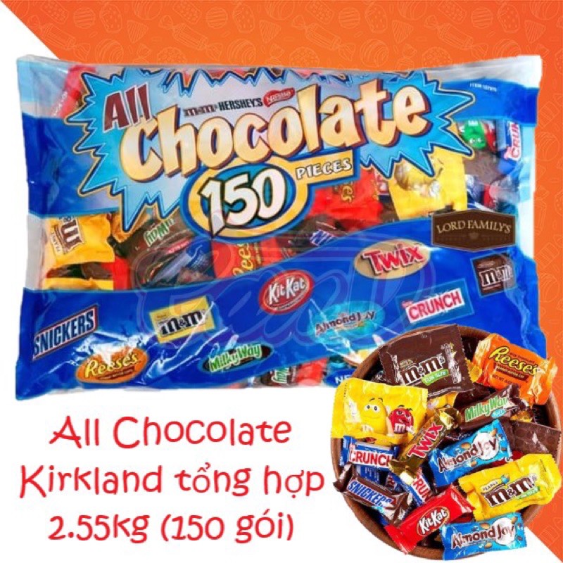 [Mã 253FMCGSALE giảm 8% đơn 500K]  [HSD 06/2022] Sôcôla Mỹ Tổng Hợp 9 Loại Kirkland All Chocolate 150 Pieces