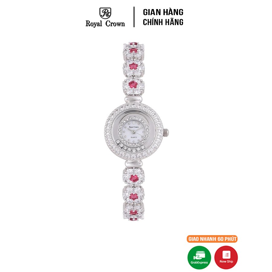 Đồng Hồ Nữ Chính Hãng Royal Crown 5308 Dây Đá Vỏ Trắng Đá Ruby