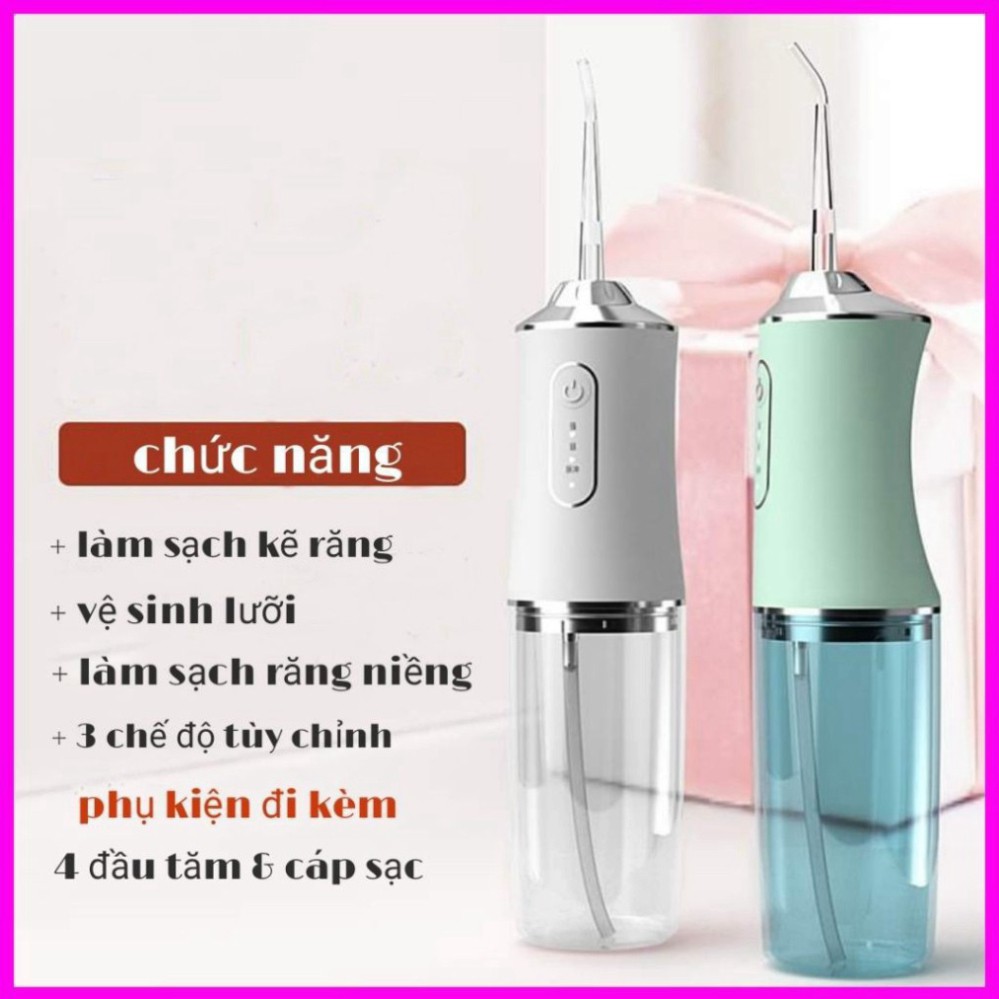 [BẢN QUỐC TẾ BẢO HÀNH 12 THÁNG] Máy Tăm Nước Cầm Tay Vệ Sinh Răng Miệng Oral Irrigator- Tăm Nước 4 Đầu Xịt Làm Sạch Sâu