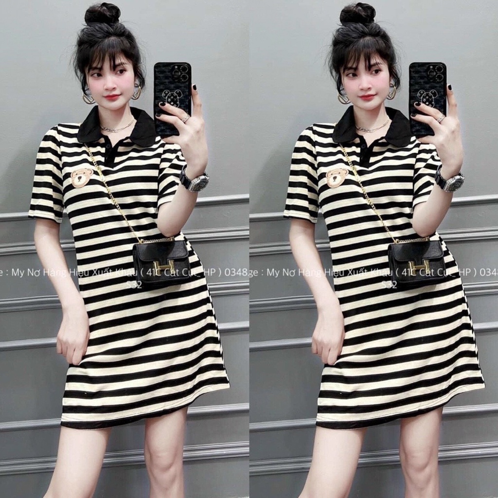 Đầm Váy Polo Nữ Thun Suông Co Dãn Họa Tiết Gấu Xinh Xắn Thời Trang Nữ Xm Minh Phúc
