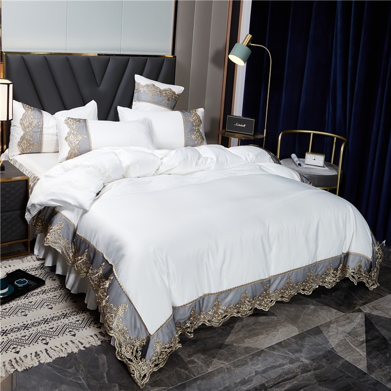 Solid washed cotton fitted sheet four piece set bed four seasons bedspread bedding dormitory quilt cover three piece sheet set