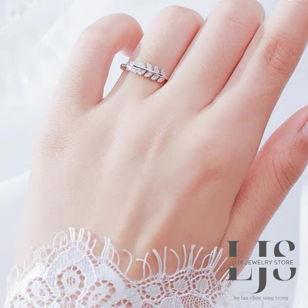 Nhẫn nữ bạc 925 Lux Jewelry, nhẫn nữ hở hình bông lúa đính đá - LUX970