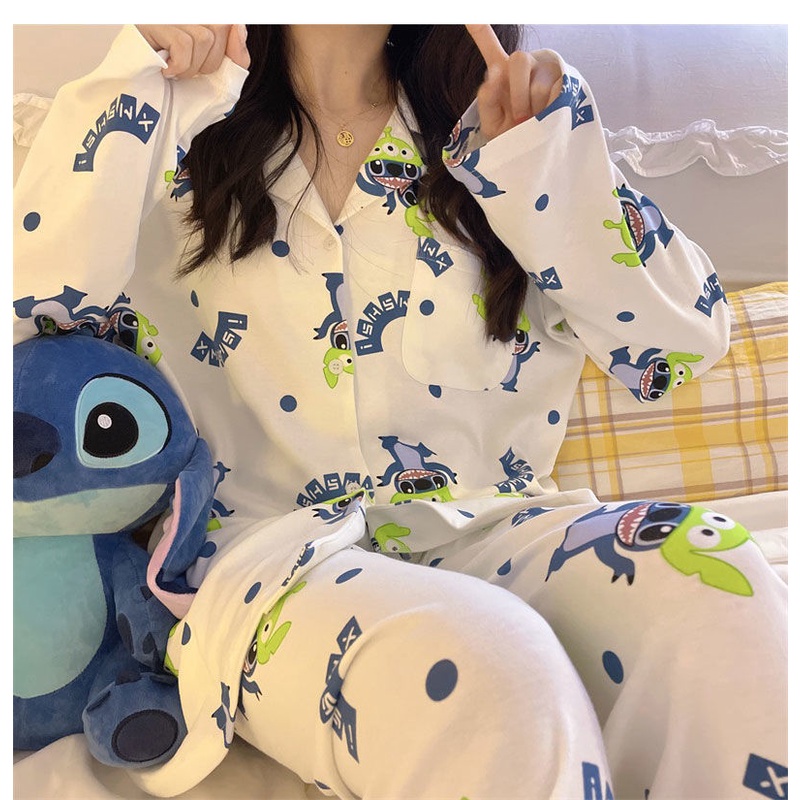 Bộ Đồ Ngủ Tay Dài In Hoạt Hình spongebob Phong Cách Hàn Quốc Cho Nữ