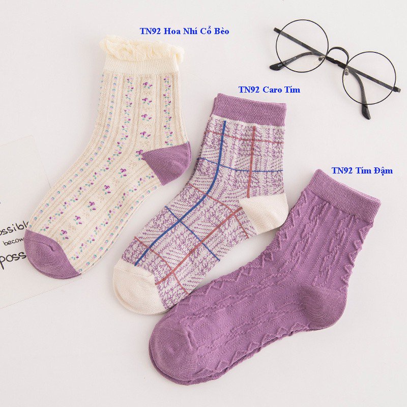 Set 3 đôi tất cổ cao Bivota vớ nữ Hàn Quốc sắc tím nhẹ nhàng T90