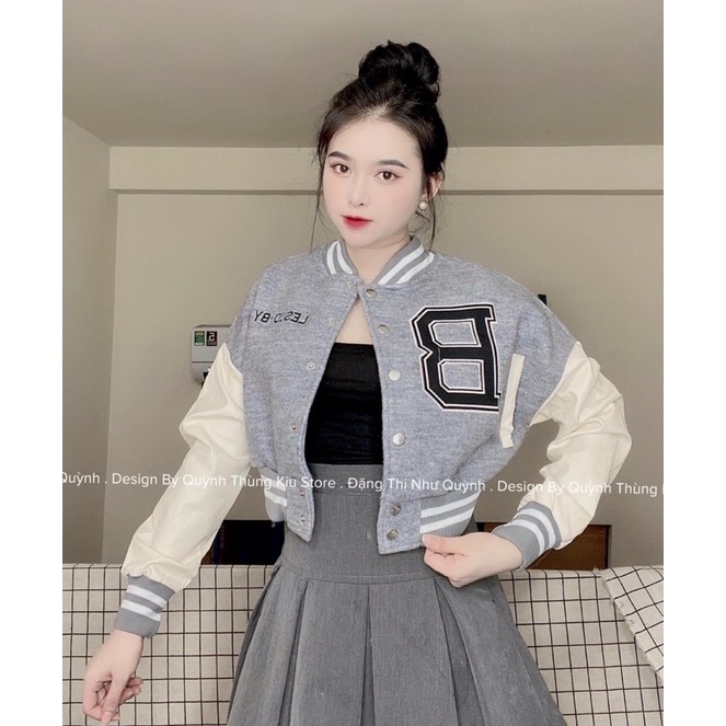 Áo khoác nỉ croptop thêu chữ - Bomber croptop thêu chữ B