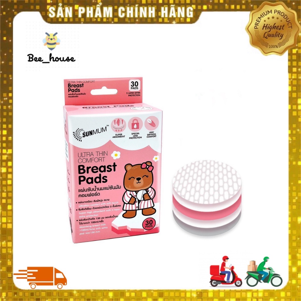 Miếng lót thấm sữa Sunmom Thái Lan hộp 30 miếng an toàn tiện lợi thấm hút tốt cho mẹ Beehouse