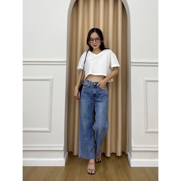 [LEN clothing] Quần jeans ống rộng thêu chỉ nhiều màu 8186
