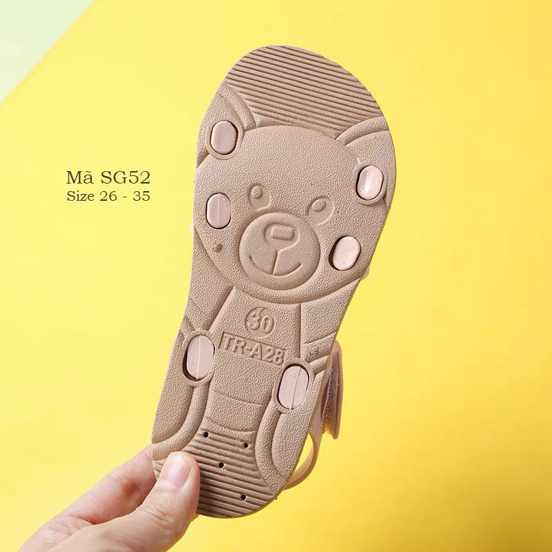 Dép sandal nhựa dẻo cho bé gái 3 - 8 tuổi gắn nơ xinh xắn quai hậu siêu mềm siêu bền đi mùa hè SG52