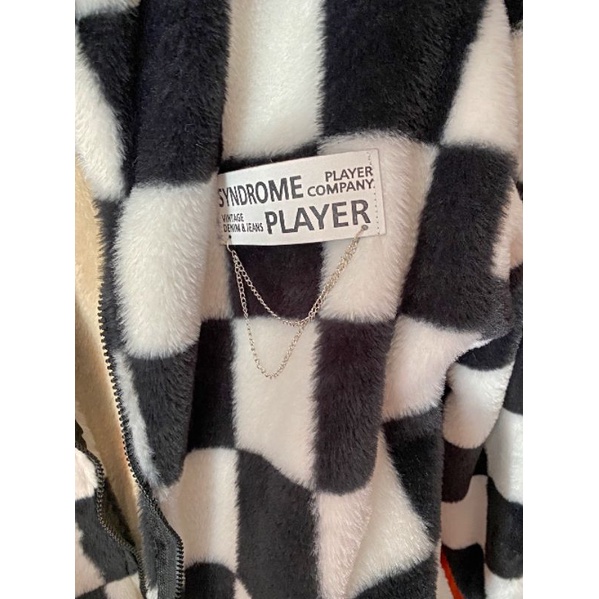 Áo khoác lông dáng Oversize hoạ tiết caro đen trắng