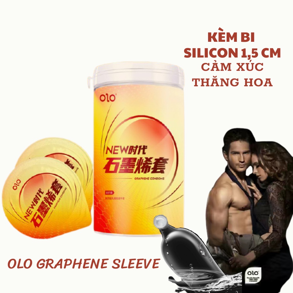 Bao Cao Su Gắn Bi OLO Graphene Sleeve Bi 1.5 cm Kích Thích Điểm G - Hộp 10 Bao - Genmec
