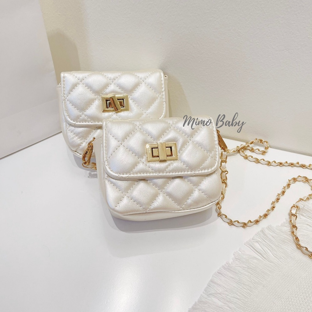 Túi đeo chéo mini trần trám màu kem bạc cao cấp Mimo baby TC02