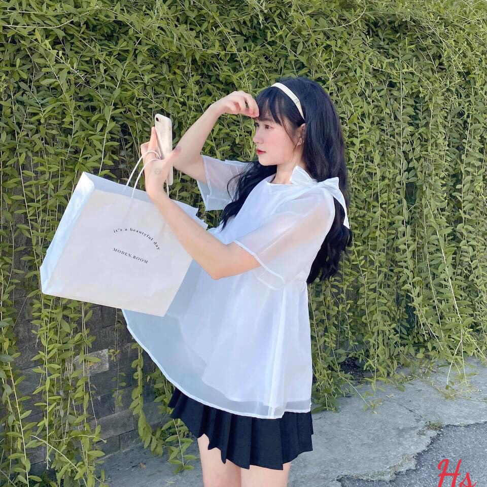 Áo baby doll cổ tròn buộc nơ  Áo dáng xoè siêu xinh luôn ạ