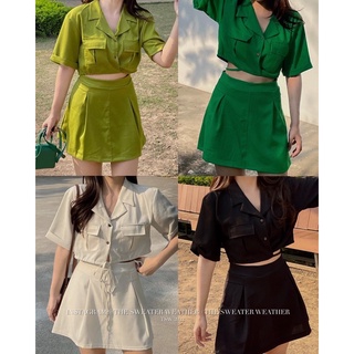 (Ảnh thật) Set linen áo croptop dây rút thắt eo kèm chân váy xoè A the.sweaterweather TSW