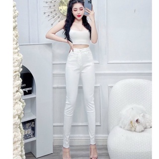 Quần jeans trắng nữ cạp cao, jeans nữ lưng cao trắng