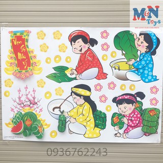 Decal 3d (sticker) dán kính Việt Nam trang trí Tết (mẫu Em bé chúc Tết 18)
