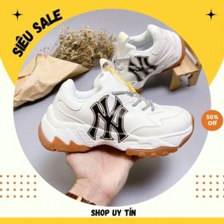 Giày sneaker mlb ny đen đế nâu, giày thể thao mlb ny đế nâu da bò tăng chiều cao 4cm - giayhotgiare123