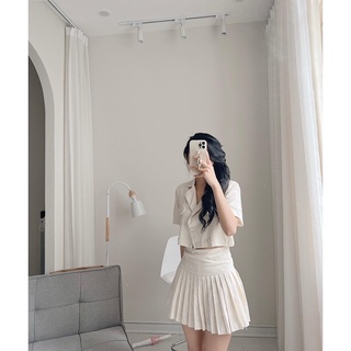 Set cúc bọc croptop + cv xếp li nhỏ by Samhyewear