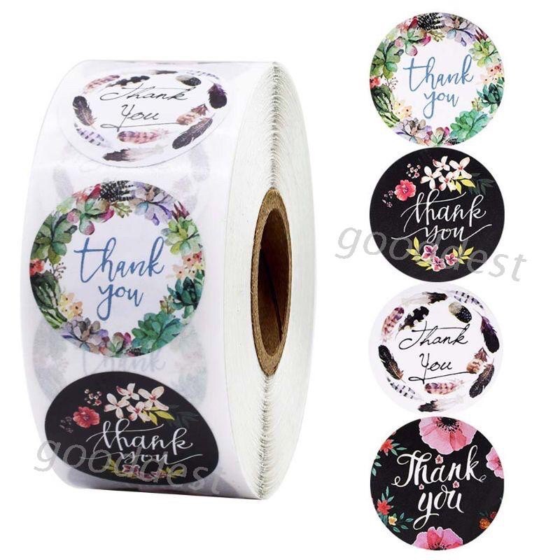 5 tem - Tem dán thank you 25mm giấy kraft dán hộp quà, hàng handmade
