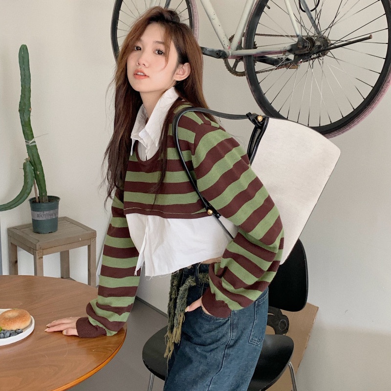 Áo Dệt Kim Chui Đầu Tay Dài Kẻ Sọc Thời Trang