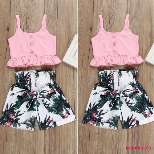 Áo croptop hai dây phối nút và quần short cho bé