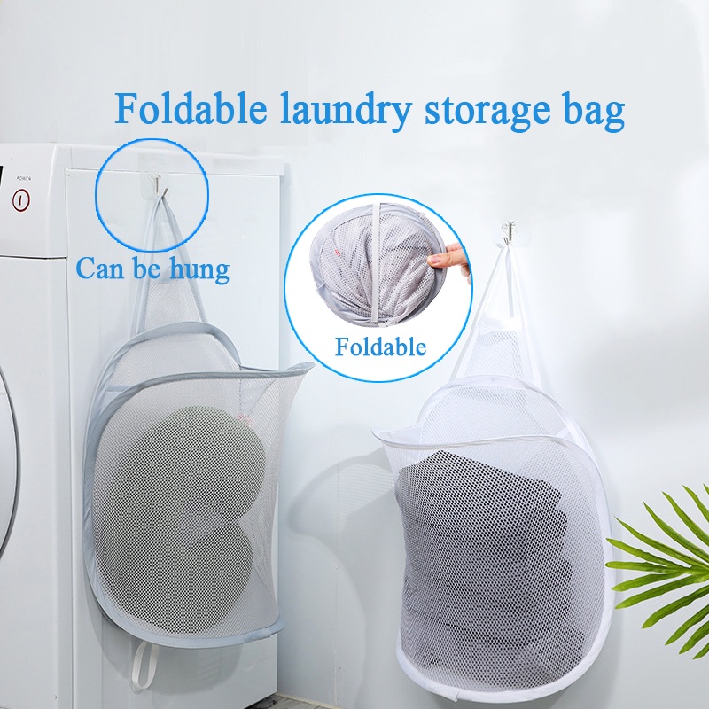 Túi đựng quần áo bẩn gấp gọn được treo tường nhà tắm tiện dụng sáng tạo, đựng quần áo và đồ dùng sinh hoạt treo tường có thể gấp gọn, tặng móc dính trong