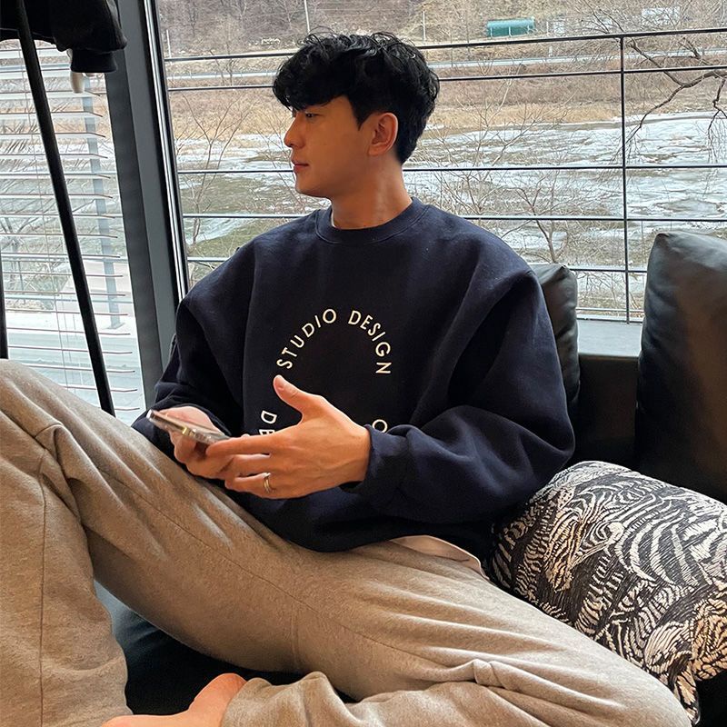 Áo Sweater Tay Dài Cổ Tròn Dáng Rộng In Chữ Kiểu Hàn Quốc Thời Trang Mùa Đông 2022 Cho Nam