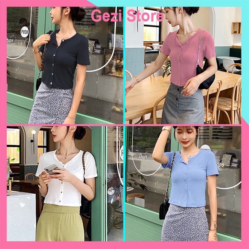Áo Croptop Cúc Trước Nữ Madela Áo Thun Croptop Nữ Ngắn Tay Madela Khóa Cúc Dáng Ôm, Áo Thun Tay Ngắn