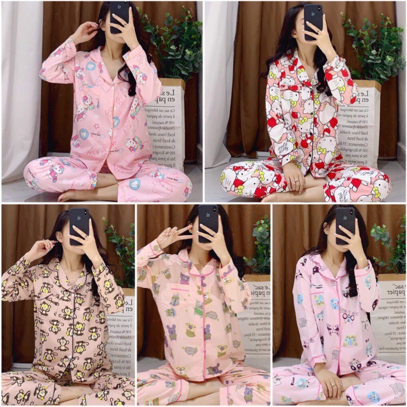 ĐỒ BỘ PIJAMA - PIJAMA THÔ KATE THÁI DÀI TAY QUẦN DÀI NHIỀU MẪU XINH ( ảnh thật - video)