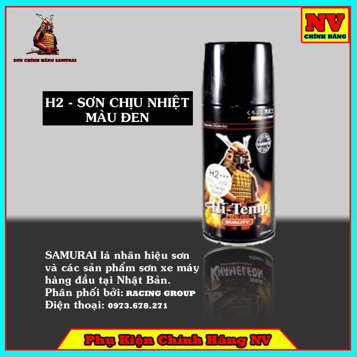 ✎⊙☊ Chai Sơn Chịu Nhiệt Samurai H2 Màu Đen - Chính Hãng Pô Xe Máy
