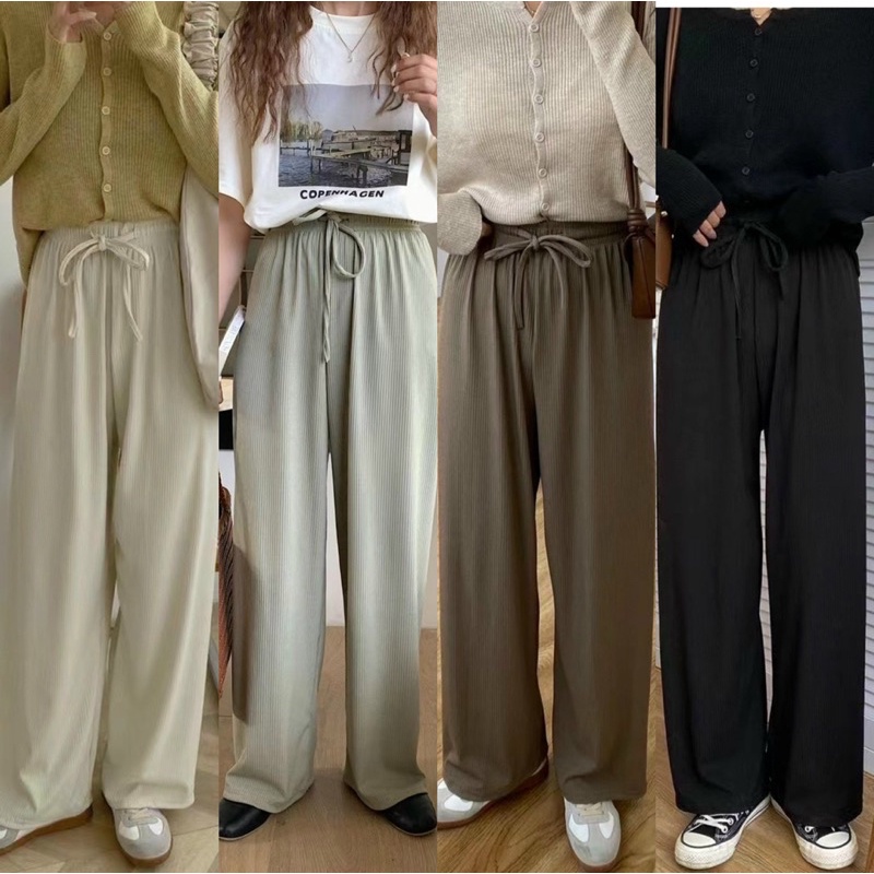 Quần cullotes tăm suông dáng dài cạp chun ( Q9923)