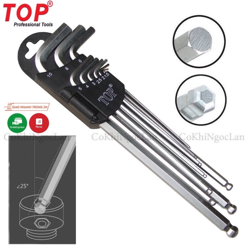 Bộ Lục Giác Bi TOP - 9 Đầu Loại Dài 1.5-10mm K0130