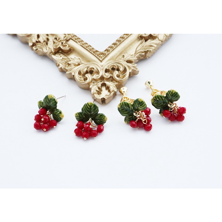 [Hàng Mới Về] Bông Tai Dạng Kẹp Hình Lá Màu Đỏ Phong Cách Mori Thời Trang Mùa Hè