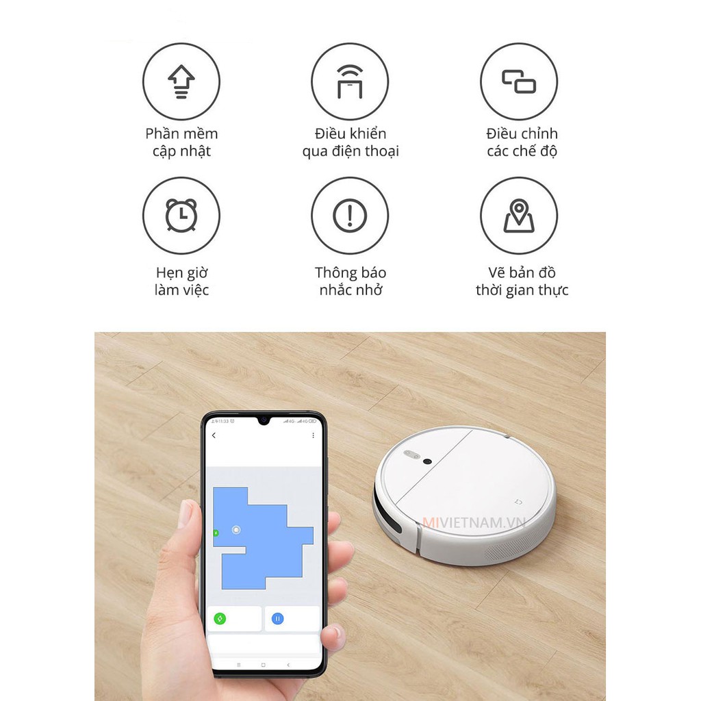 Robot Hút Bụi Lau Nhà Xiaomi Mijia Vaccum Mop 1C - Điều Khiển Qua App Mihome, Quốc Gia server Việt Nam