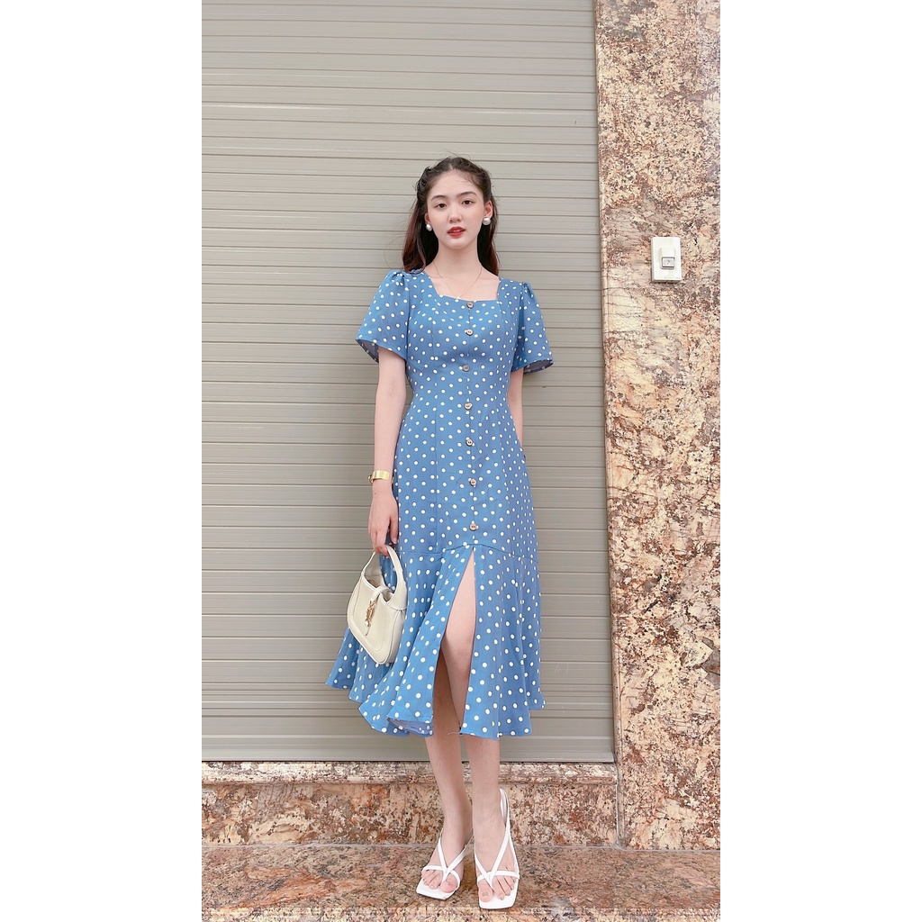 VÁY CHẤM BI CÚC GỖ XANH XẺ ẨN by Mullet