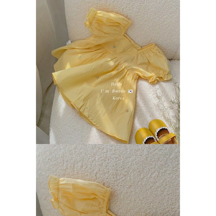 Đầm Công Chúa Tay Ngắn Cổ Vuông Phối Ren Thêu Họa Tiết Phong Cách Hàn Quốc Thời Trang Mùa Hè Mới Cho Bé Gái 0711