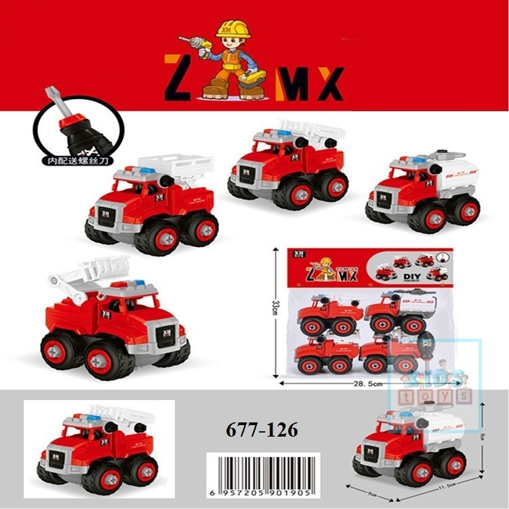 Xe đồ chơi bộ 4 chiếc cứu hỏa, đồ chơi giải trí cho bé, chất liệu nhựa ABS an toàn cứng cáp