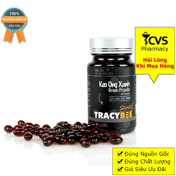 VIÊN UỐNG KEO ONG XANH PROPOLIS TRACYBEE – Giảm Viêm Họng (Lọ 30 viên)