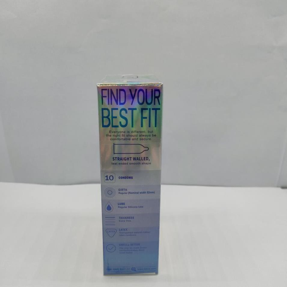 Bao cao su Durex Invisible Extra Thin extra sensitive siêu mỏng siêu mạnh chân thật hương yêu hộp 10c