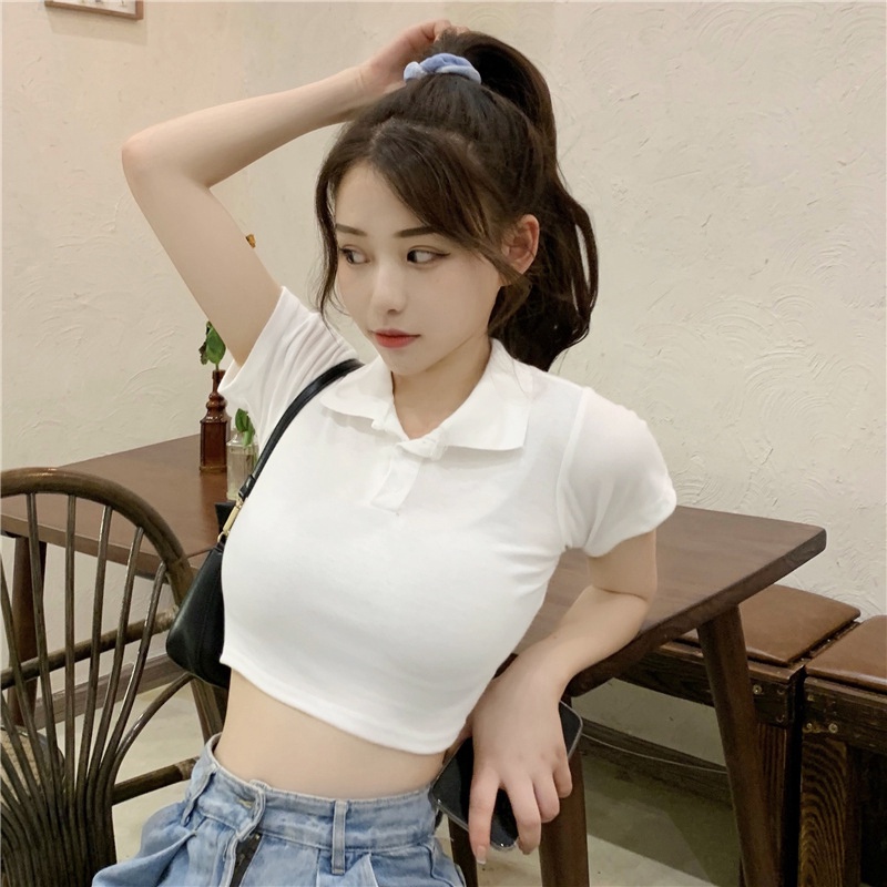 Áo croptop Polo, Áo thun nữ dáng croptop ôm tay ngắn cổ đức, croptop Polo nữ ngắn tay