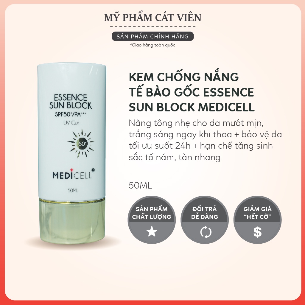 Kem chống nắng nâng tone Medicell, chống tia UV ánh sáng xanh SPF 50 PA+++, dưỡng ẩm dưỡng trắng cho mọi loại da 50ml