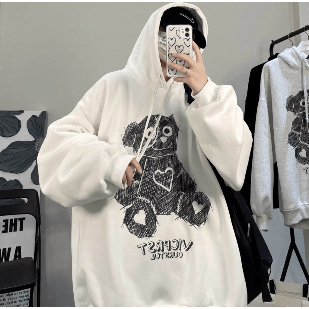 Áo Hoodie Nam Nữ in Hoạt Hình Gấu Đen Form Rộng Nón Lớn Mặc Thoải Mái [New Unisex]