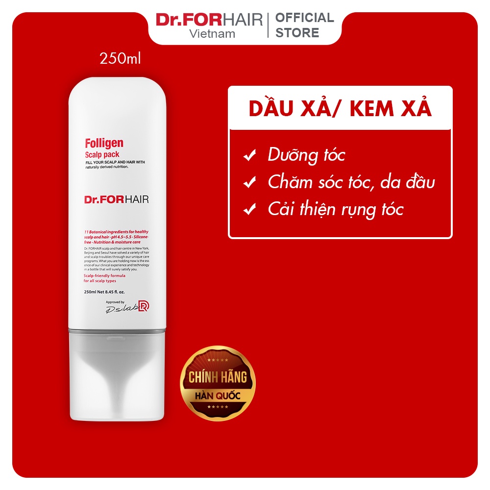 Combo 2 chai dầu xả/ kem xả dưỡng tóc, hỗ trợ mọc tóc, dưỡng ẩm Dr.FORHAIR Folligen Scalp Pack 250ml