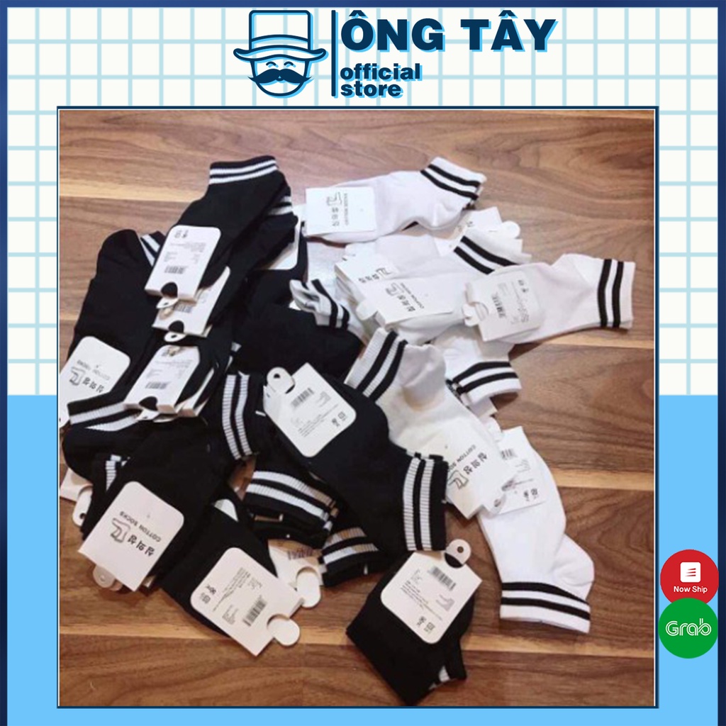 Set 10 đôi tất kẻ ngang Hàn quốc Trắng- Đen