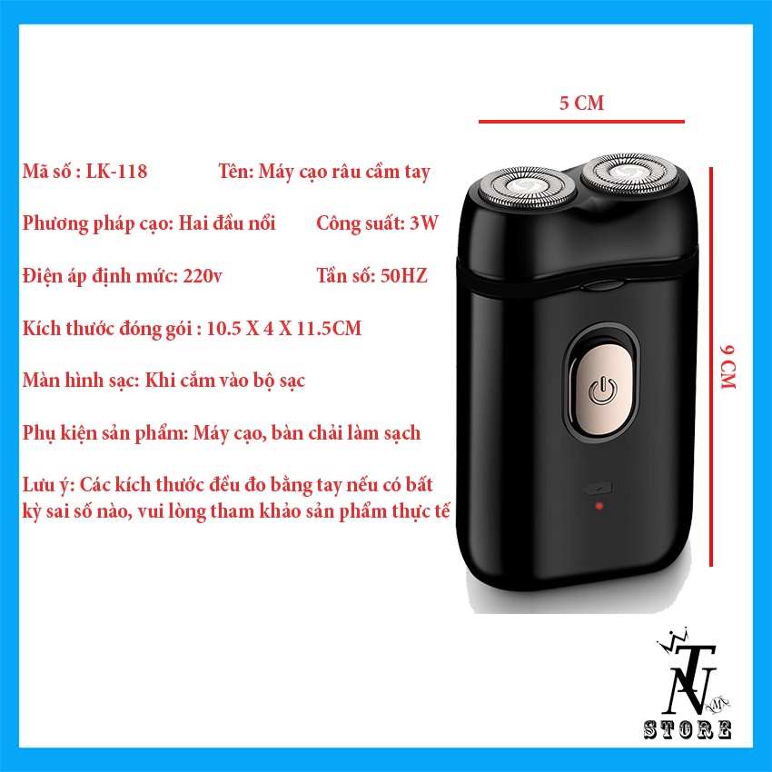 Máy cạo râu hai lưỡi Lingke LK118,nhỏ gọn tiện lợi sạc USB có thể mang đi mọi lúc mọi nơi