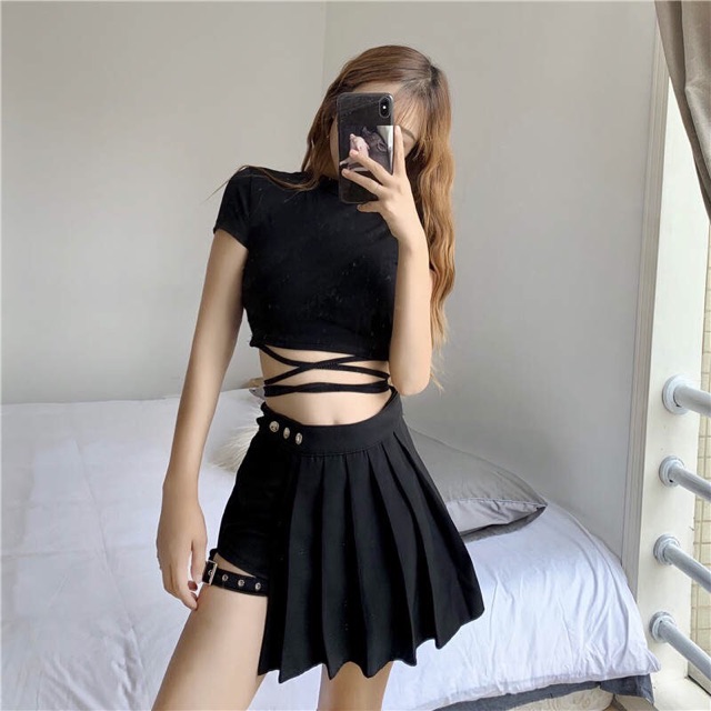 [Order] YAS0566-Áo croptop buộc dây + quần váy Gothic punk | BigBuy360 - bigbuy360.vn