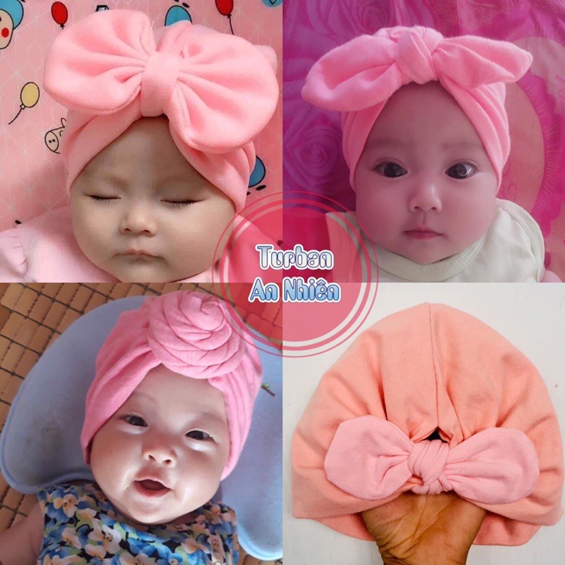 Mũ turban hồng cho bé 4-8 kg