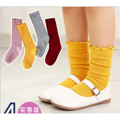 Vớ cổ dài bèo nhún viền sóng cho mẹ và bé kiểu Hàn Quốc dễ thương