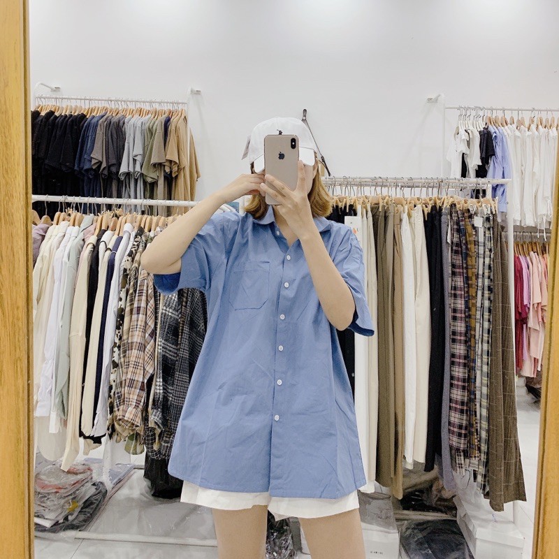 sơ mi thô oversize cộc tay