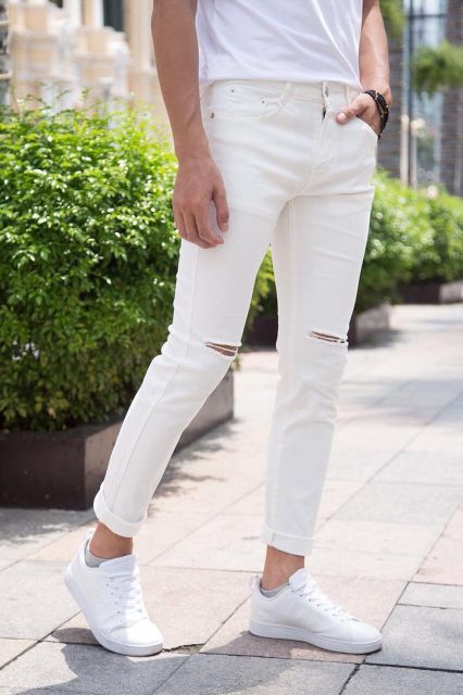 Quần Jeans Nam Đen Trắng Rách Gối Có size lớn (kèm ảnh thật)